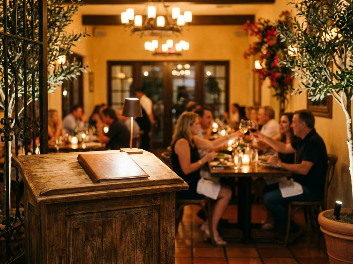 Restaurant dining room full during dinner service